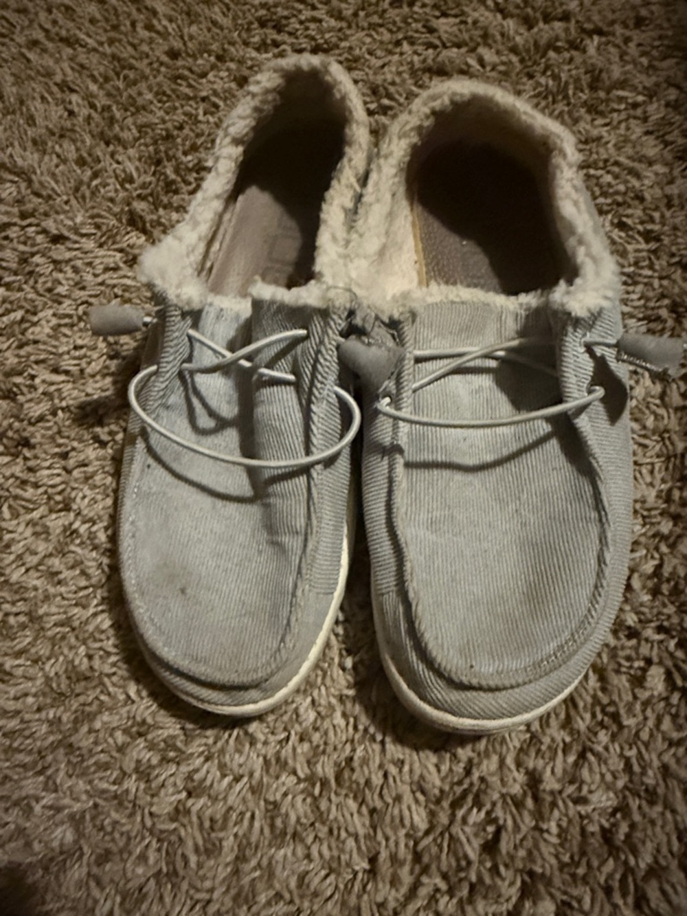 Hey Dude Women’s Slip-On Loafers in Light Gray with Faux Shearling
